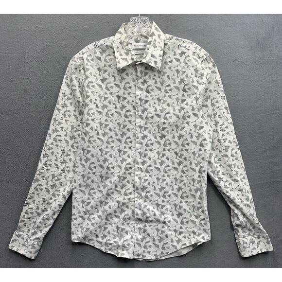 Calvin Klein Button Up Shirt Mens Extreme Slim Fit Stretch Geometric Long Medium - Picture 1 of 15